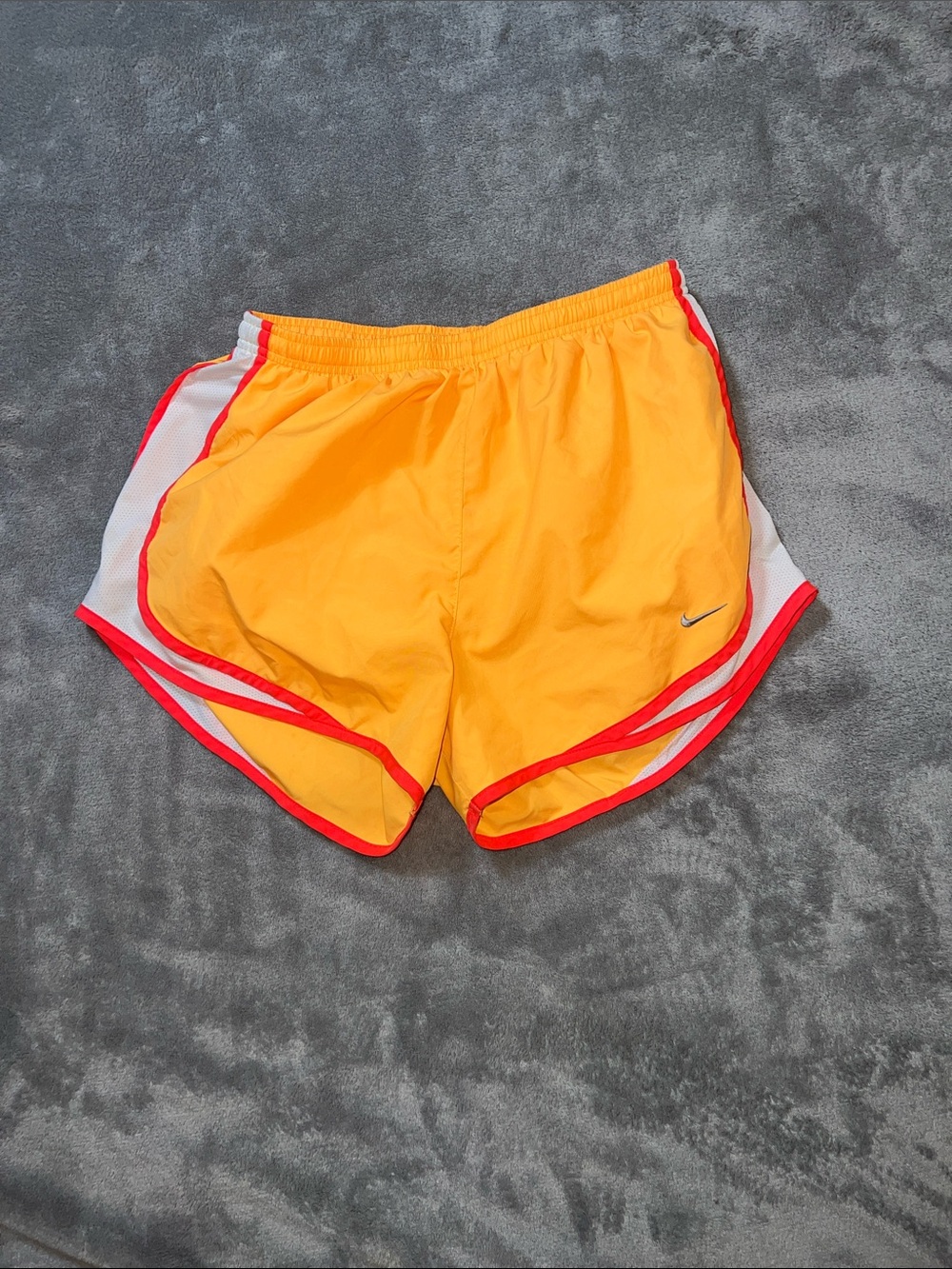 Nike Men’s Yellow Athletic Shorts with Red Trim